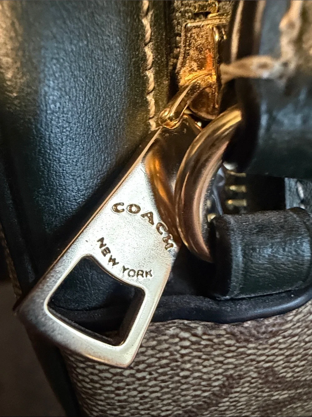 Coach Mini Shoulder Bag in Tan Signature Canvas with Black Trim